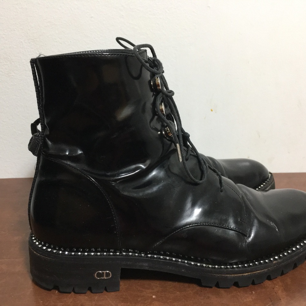 Christian Dior Leather Boots. With Rhinestones And Leather Laces And Lug Soles - Picture 2 of 13